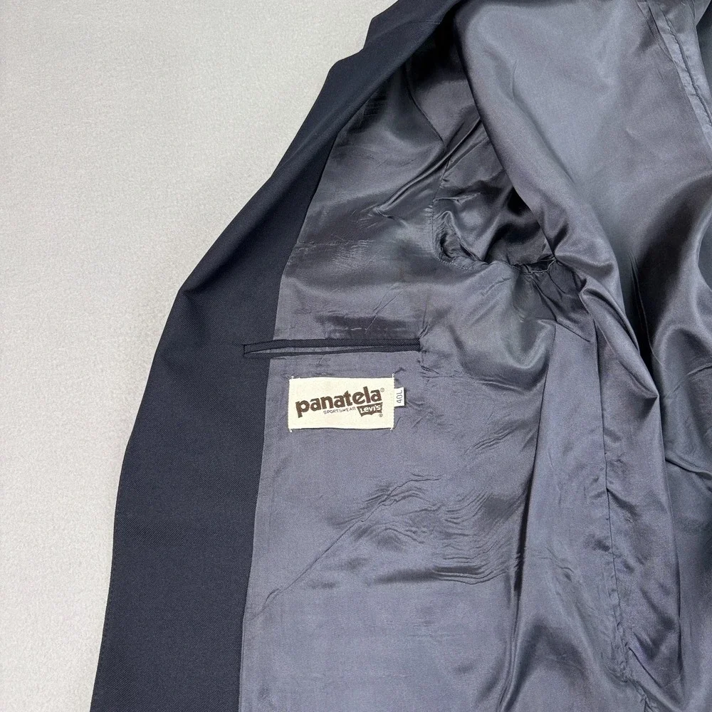 Vintage Panatela Levis Blazer Mens 40L Navy Blue Sport Coat Jacket 2 Button USA‎